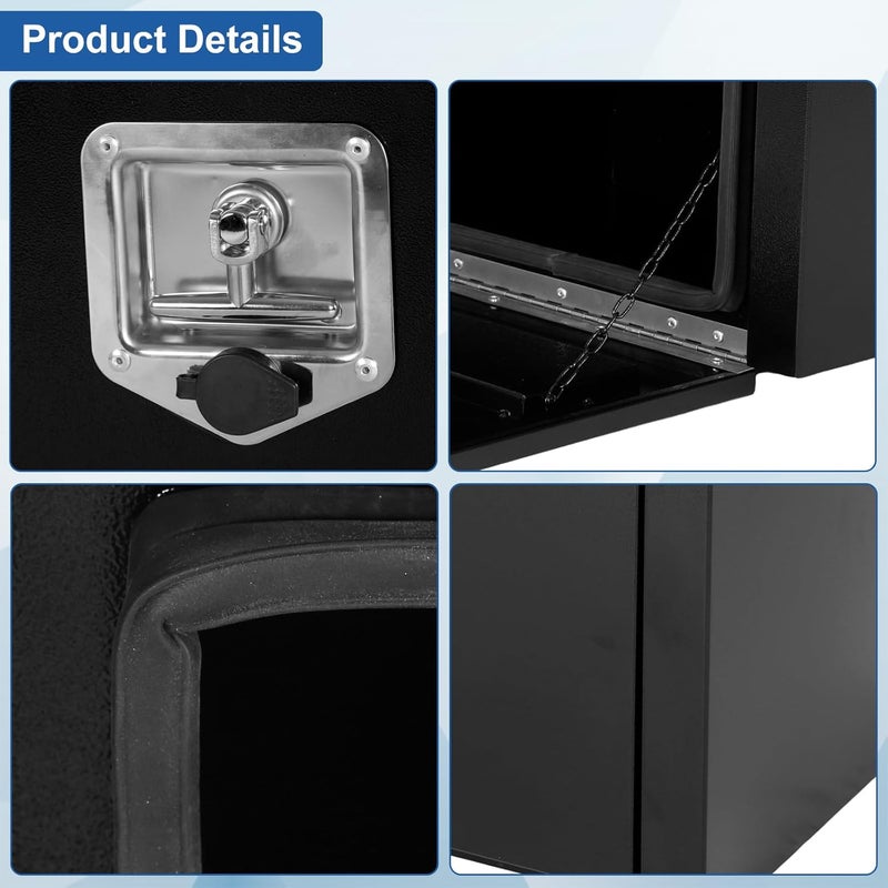 confote Black Steel Underbody Truck Tool Box with T-Handle Lock,Heavy Duty Truck Tool Box Truck Storage Organizer Tool Box Chest For Storage Smooth Surface,Waterproof-18"x 12"x 14" inch - Image 3
